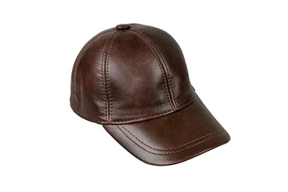 Genuine Leather Unisex Baseball Cap - color: Dark Brown