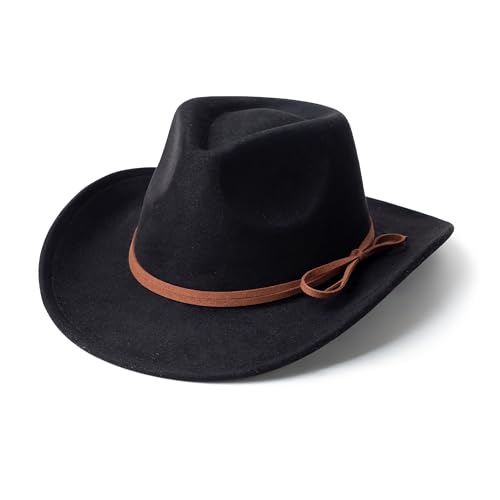 Suede Cowboy Hat for Women & Men Classic Western Hats - color: Black