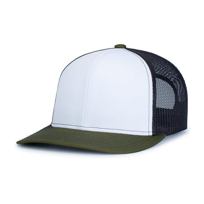 Pacific Headwear Contrast Stitch Trucker Snapback - color: White/Light Charcoal/Moss