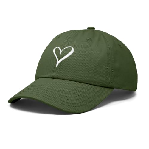 Hand Drawn Heart Hat Womens Embroidered Baseball Cap - color: Olive