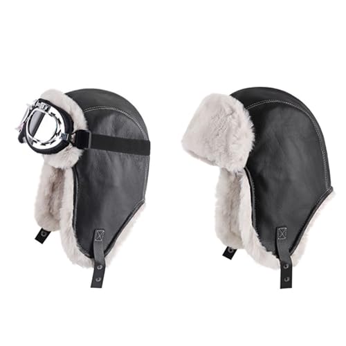 Lifup Trapper Hat for Men Aviator Hat with Goggles Hunting Cap - color: Black