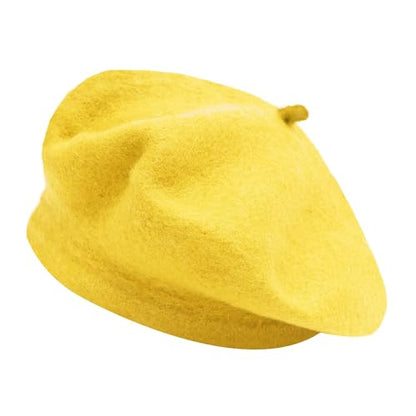 ZLYC Wool French Beret Hat Solid Color Classic Artist Cap for Women - color: Basic Yellow