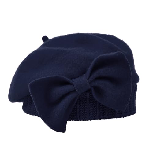 Century Star Lady French Beret Hats for Women Chic Wool Beret for Adults Fashionable Winter Warm Cap Beanie Hats - color: Navy Blue