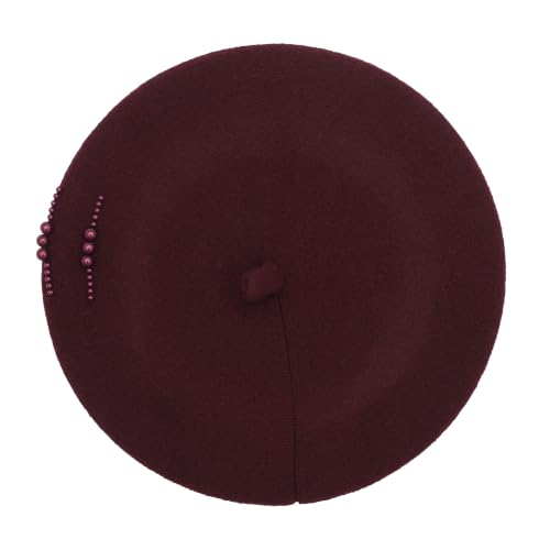 ZLYC Women French Beret Hat Winter Knitted Stretchable Beret Artist Cap - color: Side Pearls Burgundy