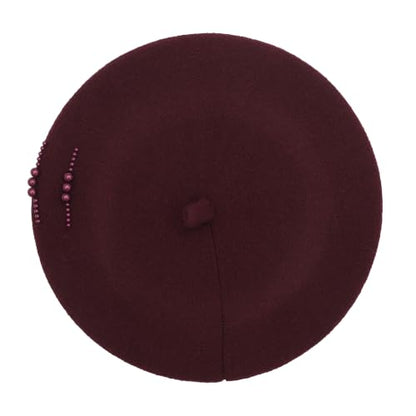 ZLYC Women French Beret Hat Winter Knitted Stretchable Beret Artist Cap - color: Side Pearls Burgundy