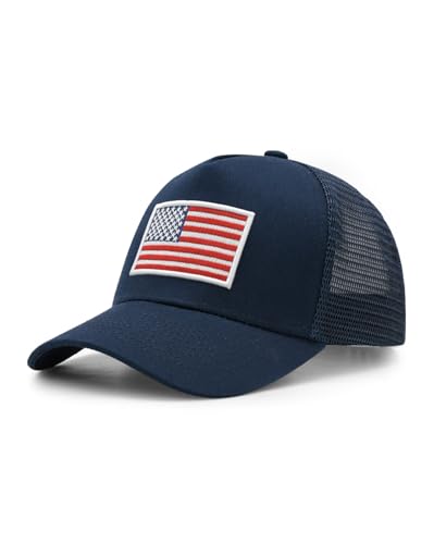 American Flag Trucker Hat, Adjustable USA Baseball Cap for Men Women - color: Navy