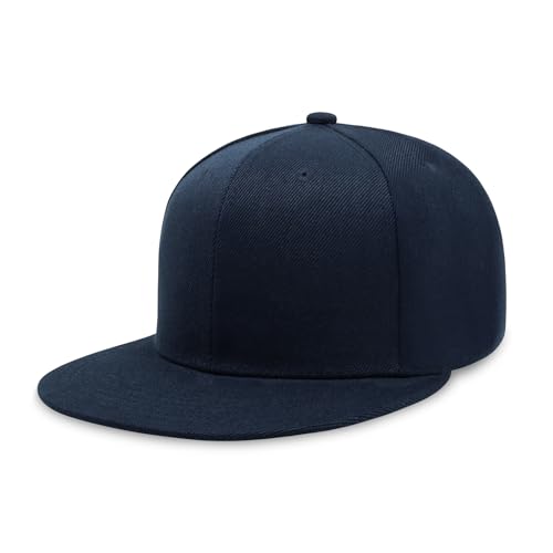 CHOK.LIDS Classic Snapback Flat Bill Hat Blank Adjustable Baseball Cap - color: Navy.