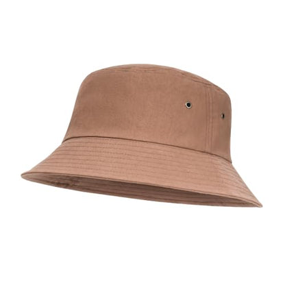 BOTVELA Men Cotton Foldable Flat Top Bucket Sun Hat - color: Brown, size: 7 5/8-7 3/4