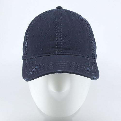 Washed Cotton Distressed with Heavy Stitching Adjustable Baseball Cap - color: Navy