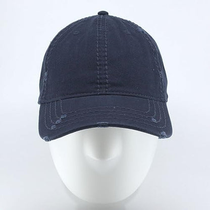 Washed Cotton Distressed with Heavy Stitching Adjustable Baseball Cap - color: Navy