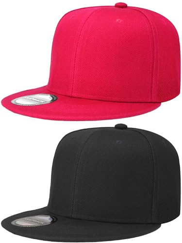 Falari Classic Snapback Hat, 2-Pack, Flat Bill, Adjustable Size, Hip Hop Style - color: Black & Hot Pink