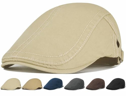 Initlove Mens Newsboy Cap Cotton Ivy Hat Beret Hats for Driving - color: Beige