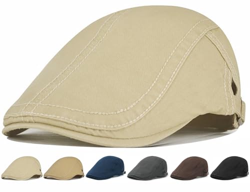 Initlove Mens Newsboy Cap Cotton Ivy Hat Beret Hats for Driving - color: Beige