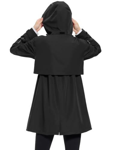 baleaf Women's Long Rain Coat Lightweight Packable Jacket with Hood - color: Black, size: Small
