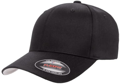 Flexfit Wooly Combed 6-Panel Structured Baseball Cap | Stretch Fitted - color: Black, size: Small-Medium