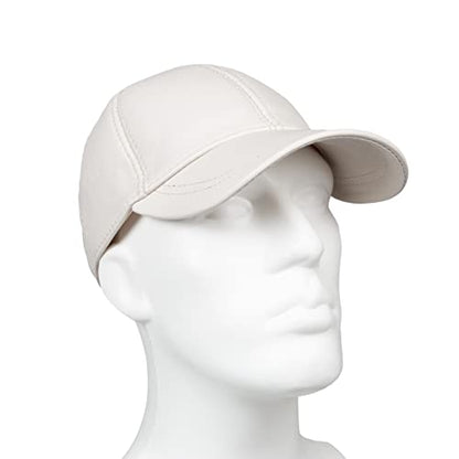 Genuine Leather Unisex Baseball Cap - color: Beige