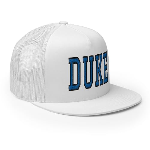 NG Duke Flat Bill Embroidered Trucker Hat High Crown Adjustable Cap - color: White