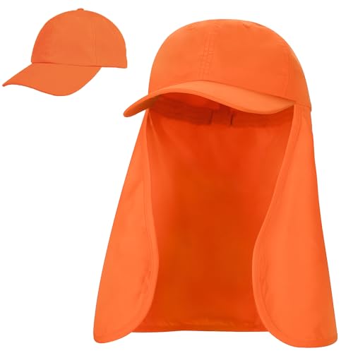 Tirrinia Wide Brim Sun Hat with Neck Flap for Men & Women - color: Orange