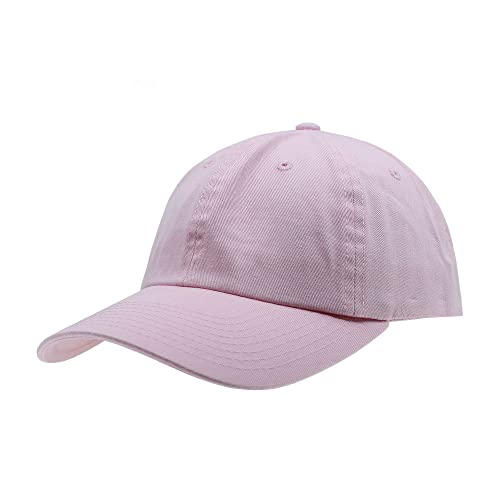 Plain Washed Cotton Adjustable 6 Panel Dad Hat Baseball Cap - color: Soft Pink/Soft Pink