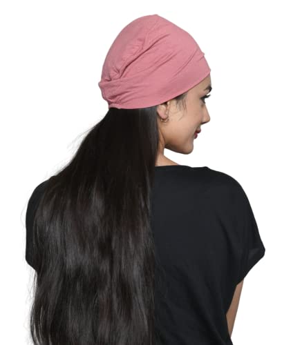 Chemo Hats Solid Sleep Cap Women's Bamboo Soft Headwear Cancer Cap Chemo Headwear Women - color: Duskey Rose