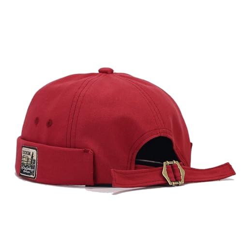 Quanhaigou Brimless Sailor Cap,Adjustable Rolled Cuff Skull Beanie Hats for Men Women - color: Red