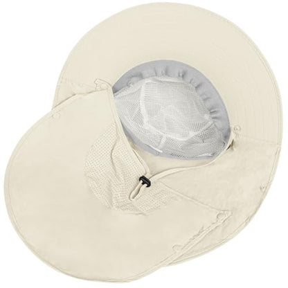 Rosoz Sun Hat for Men Women with Neck Flap& Removable Face Cover Wide Brim - color: 1pack-ivory