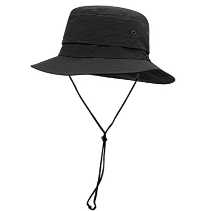 Croogo Sun Hats for Women UV Protection Summer Bucket Hat Waterproof Packable Fishing Hats Wide Brim Hiking Hat Gardening Hat - color: Afh02-black