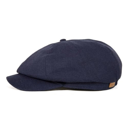 XL XXL Oversized 8 Panel Natural Linen Flat Cap Newsboy Hat Lightweight Summer Cooling Golf Outdoor Eco-Friendly - color: Navy Herringbone(elastic), size: Large-X-Large