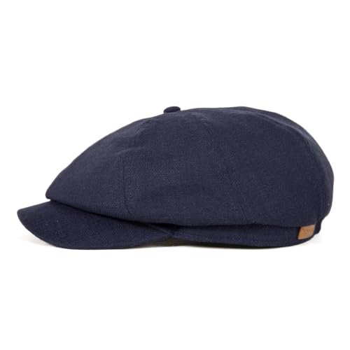 XL XXL Oversized 8 Panel Natural Linen Flat Cap Newsboy Hat Lightweight Summer Cooling Golf Outdoor Eco-Friendly - color: Navy Herringbone(elastic), size: Large-X-Large