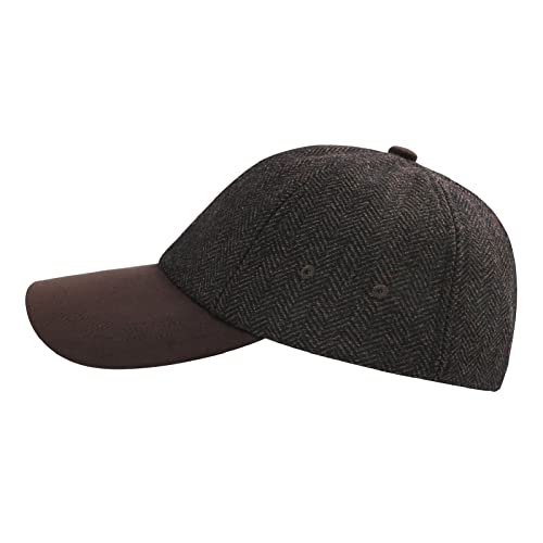 BOTVELA Men Wool Adjustable Tweed Baseball Cap - color: P Herringbone Coffee