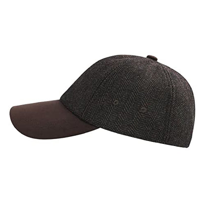 BOTVELA Men Wool Adjustable Tweed Baseball Cap - color: P Herringbone Coffee