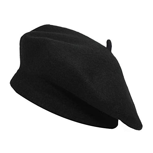 ZLYC Wool French Beret Hat Solid Color Classic Artist Cap for Women - color: Black