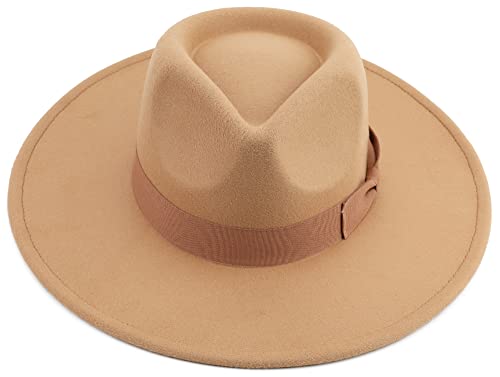 Pro Celia Big Wide Brim Women Fedora Hat - color: Peach-camel
