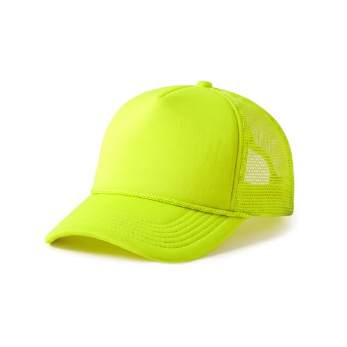 CHOK.LIDS Blank Foam Trucker Hat, Retro Mesh Rope Snapback Cap, Men Women - color: Curved Brim (Neon Yellow)