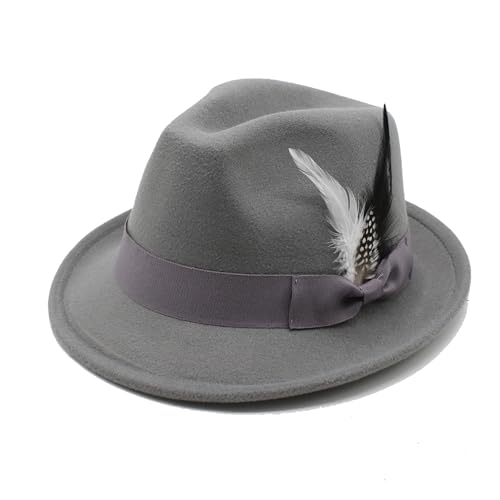 LIDHAY Classic Fedora Hats for Men & Women Vintage Style Short Brim Felt Hat Panama Fedora Hats with Bands - color: Light Grey