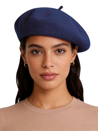 Sumolux Women Beret Hat Wool Vintage French Solid Color Classic Winter Cap - color: Blue a