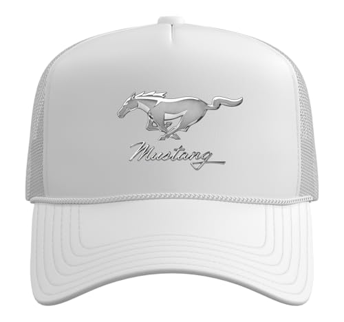Mustang Emblem Trucker Hat with Adjustable Mesh Back - color: White