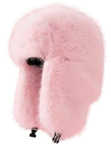Women's Trapper Hat Faux Fur Winter Hats Fuzzy Russian Hat with Buckle Trooper Warm Ski Cycling Ear Flap Hat 2025 - color: B Pink
