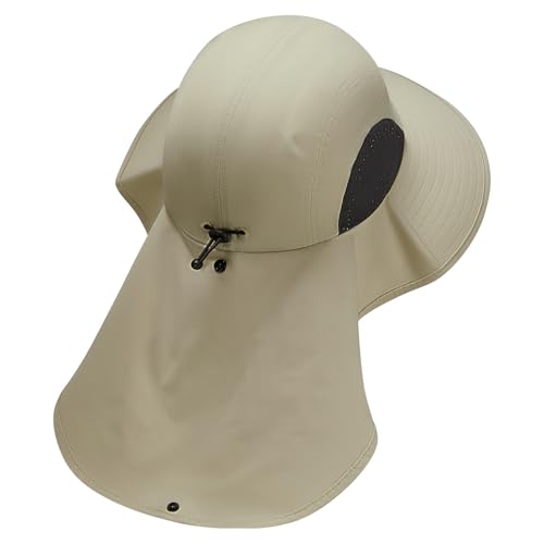UPF 50+ Foldable Sun Hats Wide Brim with Large Neck Flap for Men Women UV Protection Gardening Fishing Beach Hat - color: Pack of 2, Beige & Green