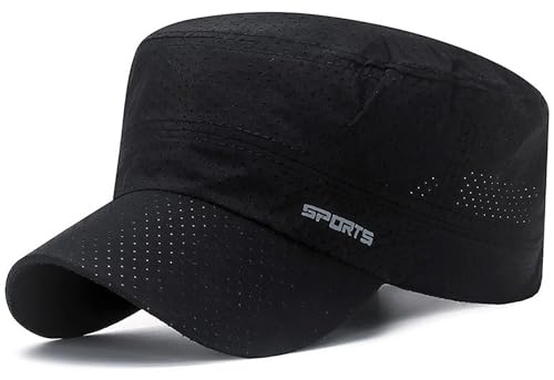 Army Cadet Cap for Men Military Style Flat Top Quick Dry Hat - color: Black