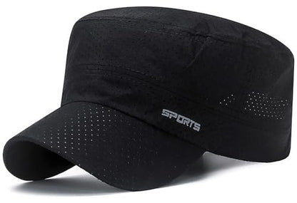 Army Cadet Cap for Men Military Style Flat Top Quick Dry Hat - color: Black