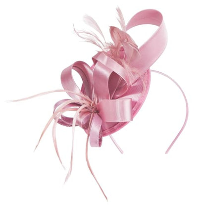 Zando Kentucky Fascinators Hats for Women Derby Tea Party Hat Flower Mesh Feathers Headband Headwear Hair Clip Girls - color: Ribbon Pink