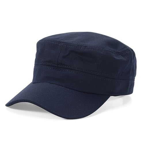 Cadet Army Cap Military Style Adjustable Flat Top Cap Unisex Basic Baseball Hat for Men Women - color: Navy Blue