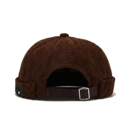 Mens Corduroy Docker Brimless Skullcap Rolled Cuff Beanie Hat - color: Brown