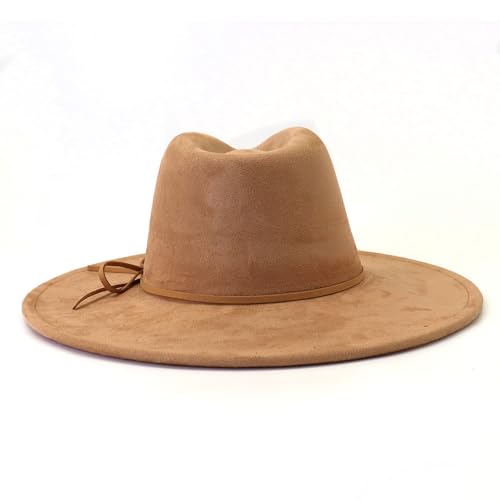 Fedora Hats for Women Man with Big Wide Brim Classic Suede Panama Hat Western Outdoor hat - color: Camel