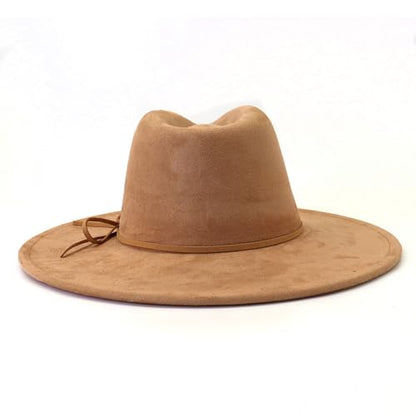Fedora Hats for Women Man with Big Wide Brim Classic Suede Panama Hat Western Outdoor hat - color: Camel