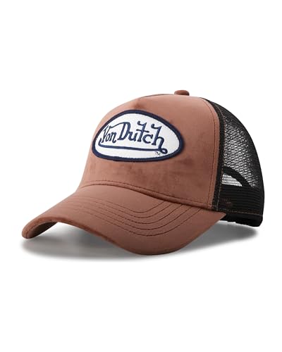 Von Dutch Unisex Velvet Trucker Hat, Curved Bill, Mesh Back, Snapback - color: Mahogany