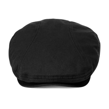 BOTVELA Men Cotton Twill Newsboy Flat Hat Fitted Cap - color: Black, size: 7 3/8