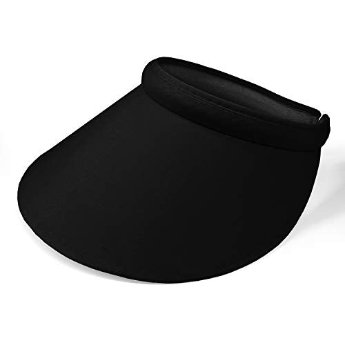 PRO.FASHION Women's Summer Sun UV Protection Visor Wide Brim Clip on Beach Pool Golf Cap Hat - color: Black