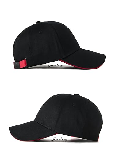 Sandwich Brim High Crown Baseball Cap – Logo-Free – Deep Fit Structured Hat for Men & Women – Minimalist Design - color: Black / Red
